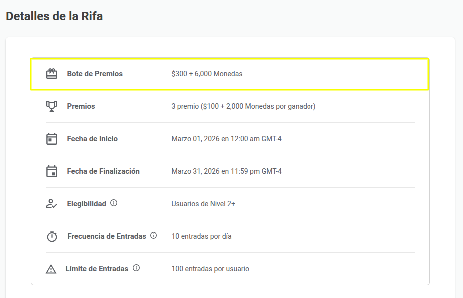 Detalles de la rifa Fondo de premios Preguntas frecuentes